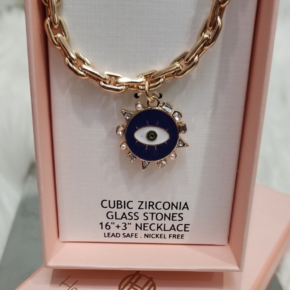 🔹House of Harlow 🔹1960 Gold Necklace with Blue Evil Eye  Pendant - Picture 4 of 7